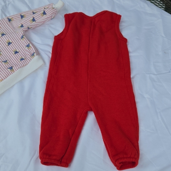 Vintage Red Baby Overalls with Bear Patch and Striped Sweater - Picture 5 of 8